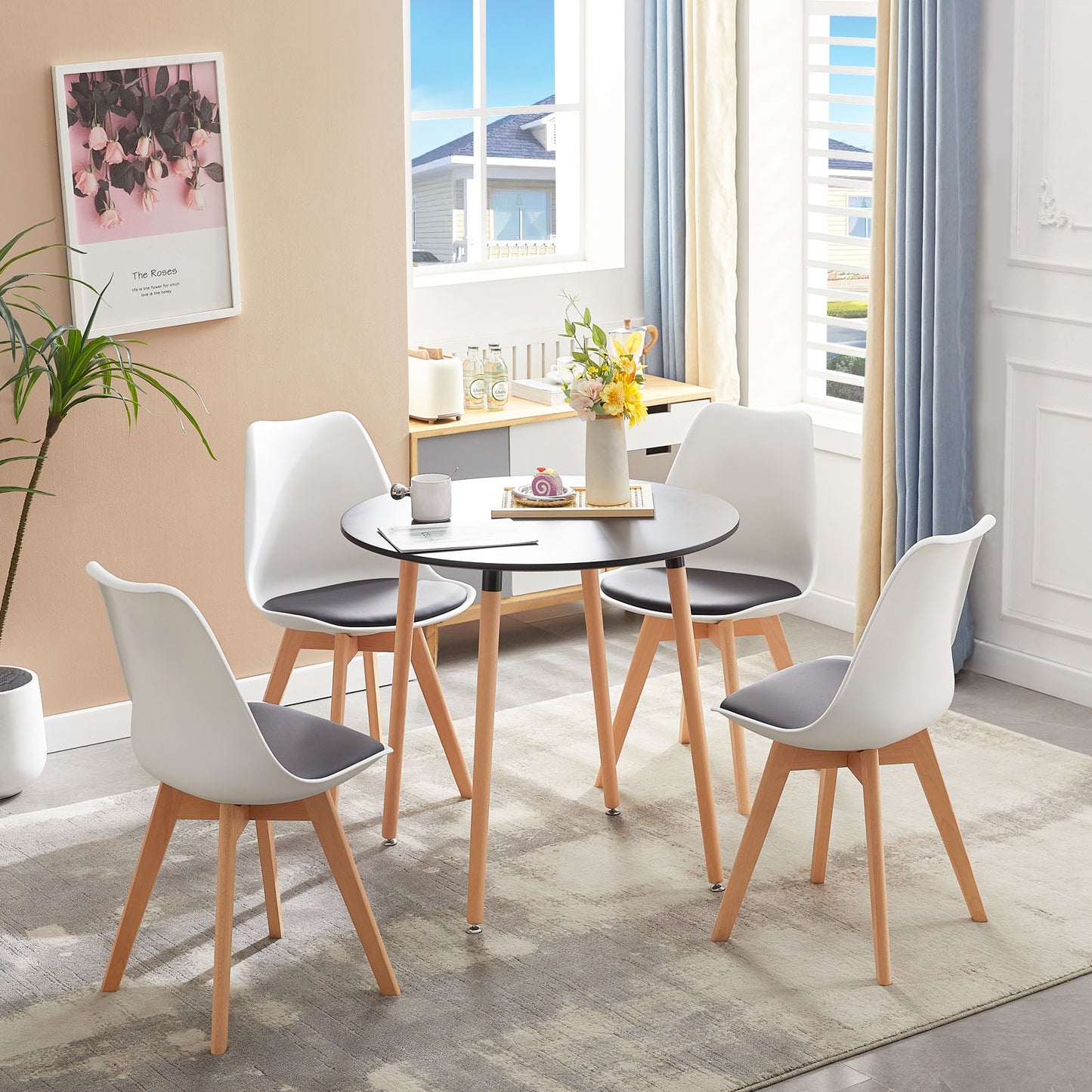 TULIP Dining Chair with Beech Legs - White/Black