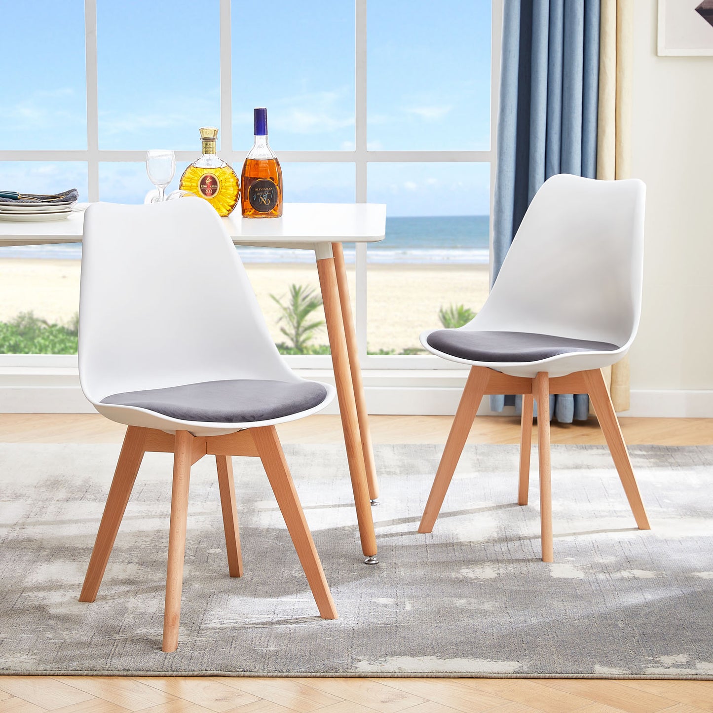 TULIP Dining Chair with Beech Legs - White/Gray Velvet