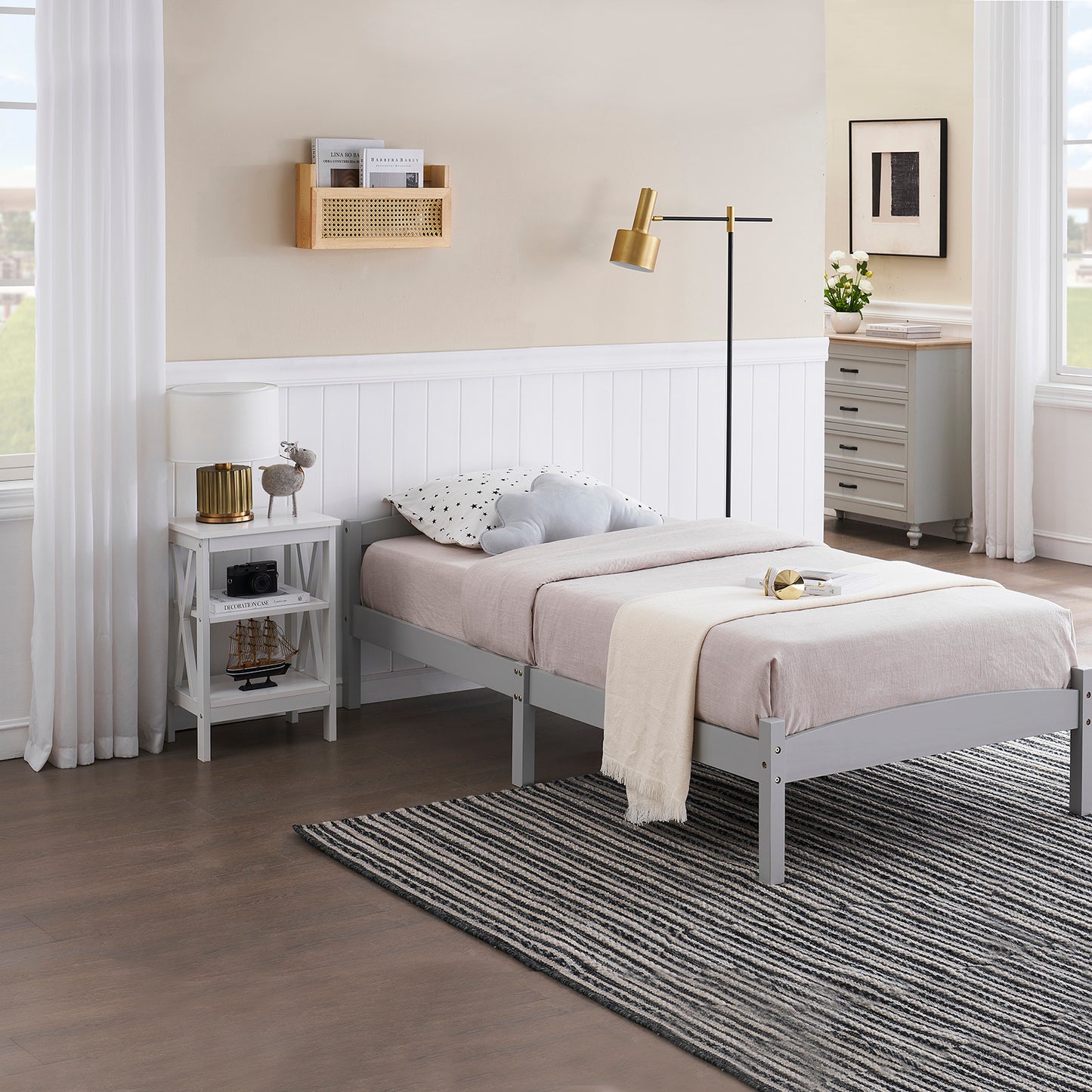 ABATE Single Pine Wooden Bed 96*198cm - Gray