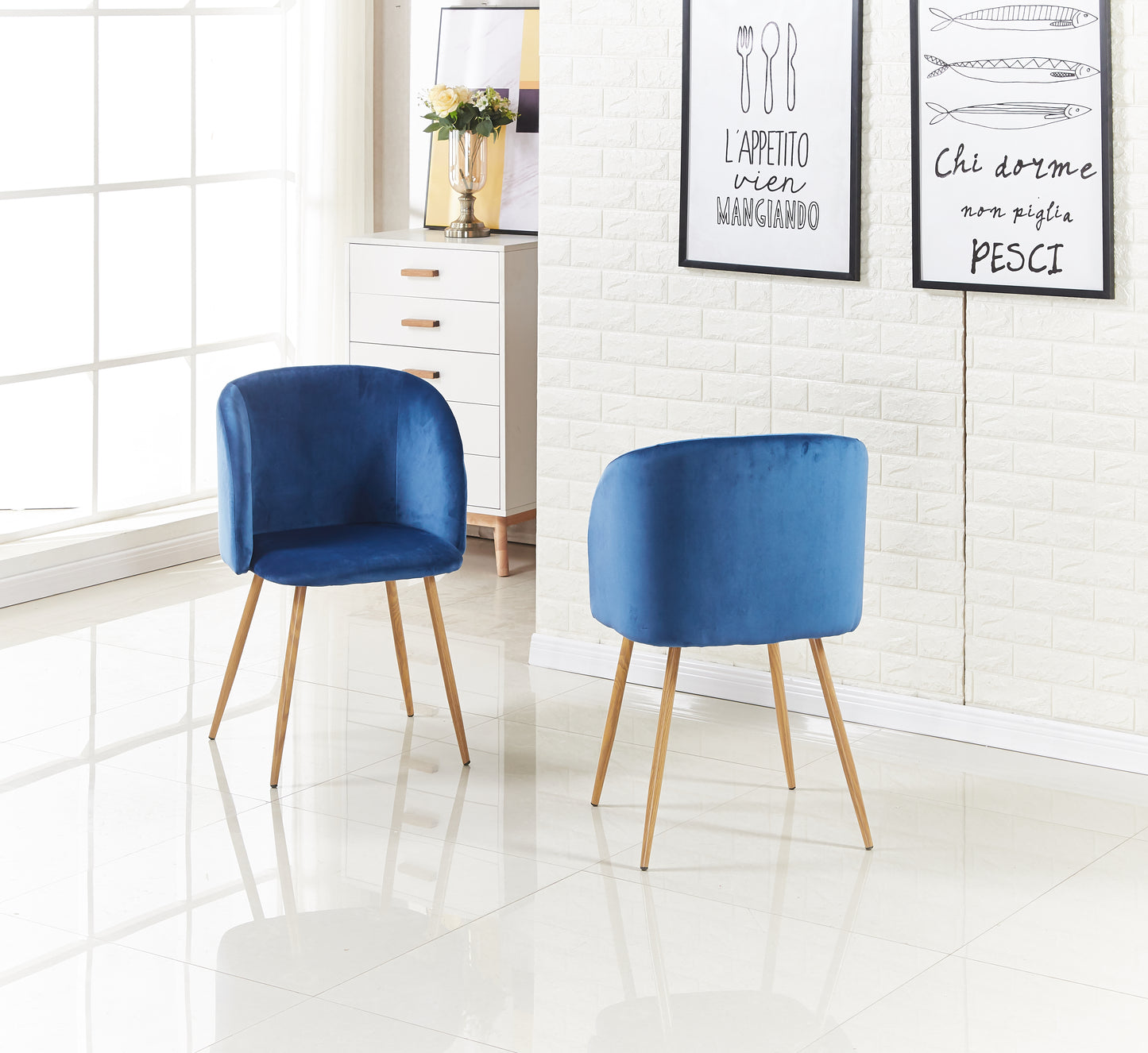 ALOE Velvet Iron Leg Chair-Blue