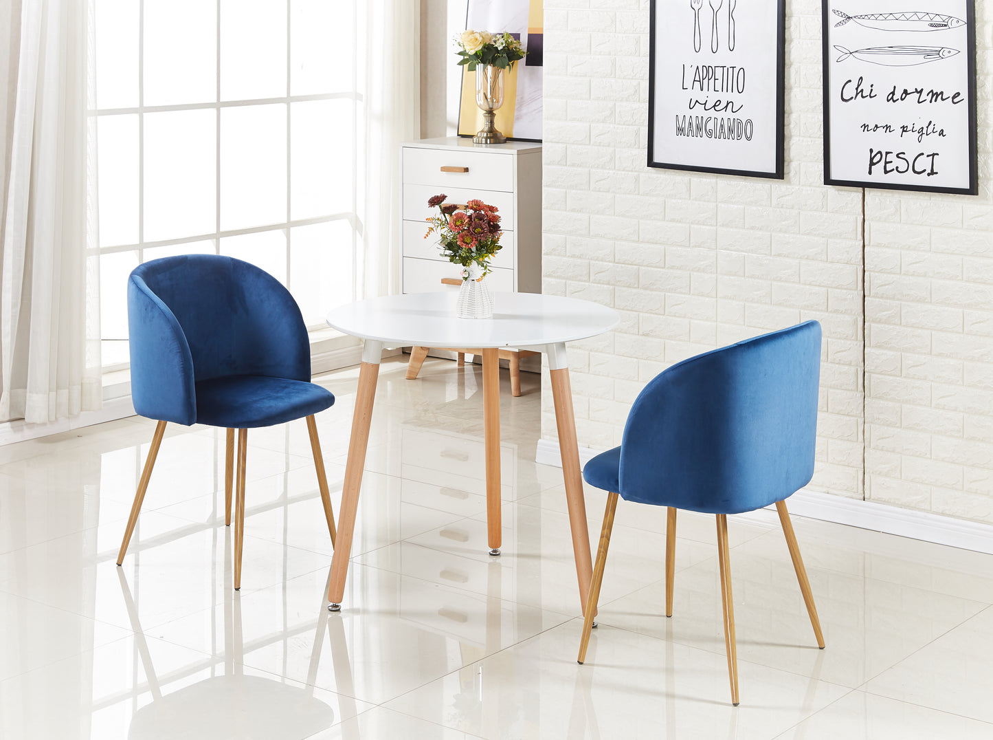 ALOE Velvet Iron Leg Chair-Blue