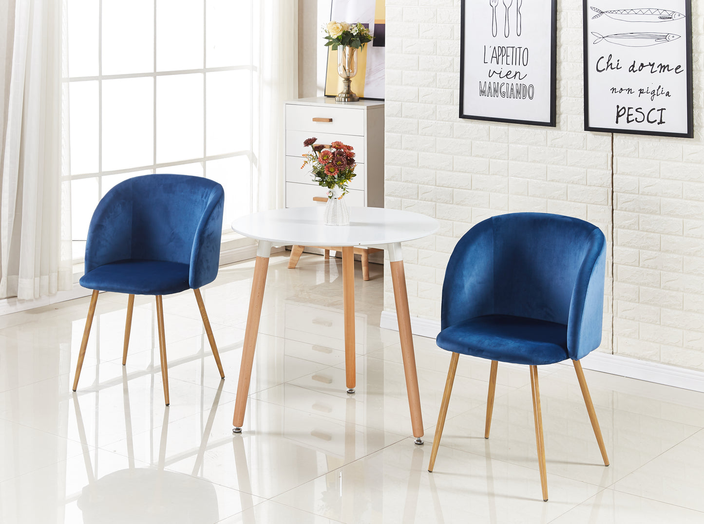 ALOE Velvet Iron Leg Chair-Blue