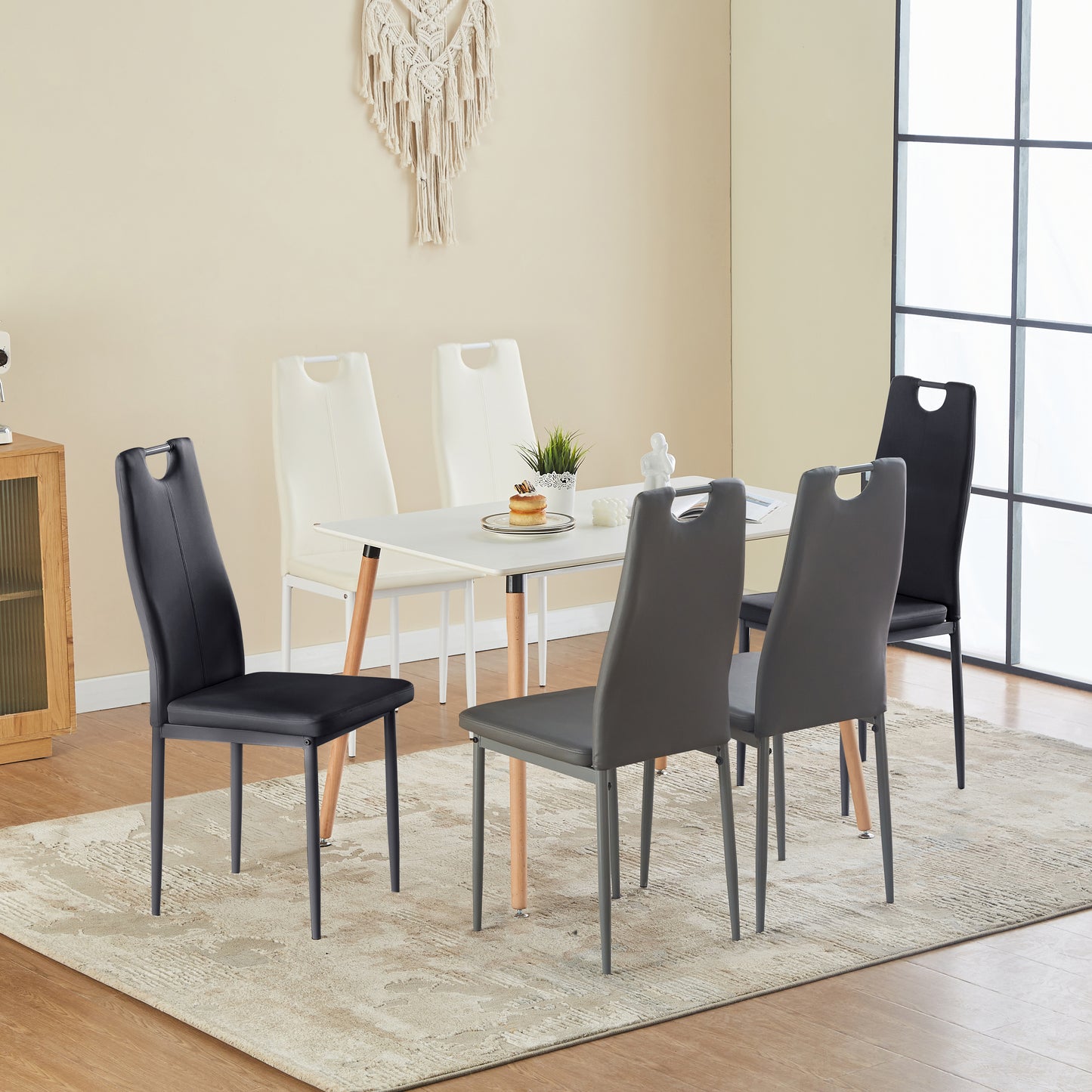 ANN-HANDLE Upholstered Dining Chair with Iron Legs - Black