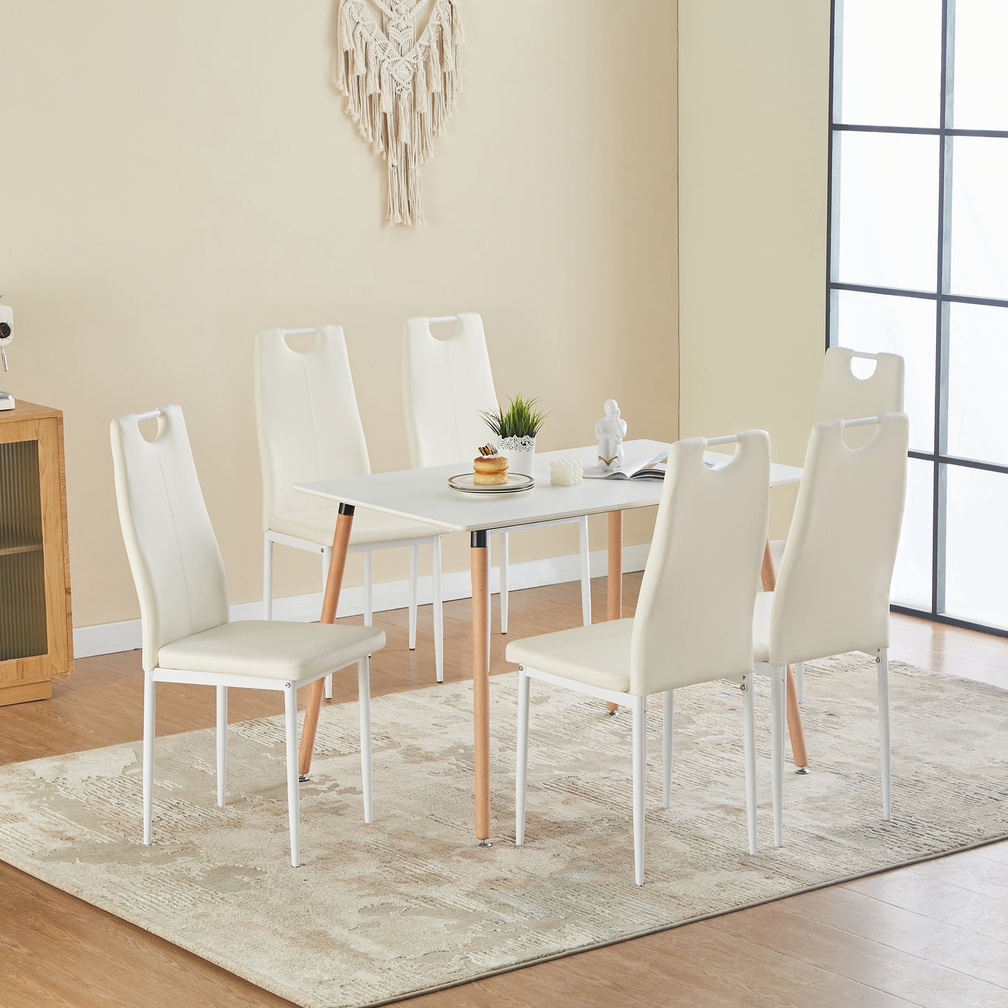ANN-HANDLE Upholstered Dining Chair with Iron Legs - White