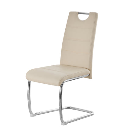 ANN-HANDLE Upholstered Dining Chair with Arched Iron Legs - Beige