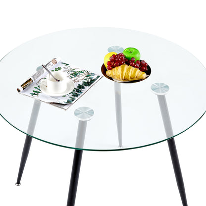 CHICO 80cm Circle Glass Dining Table With Iron Legs-Clear