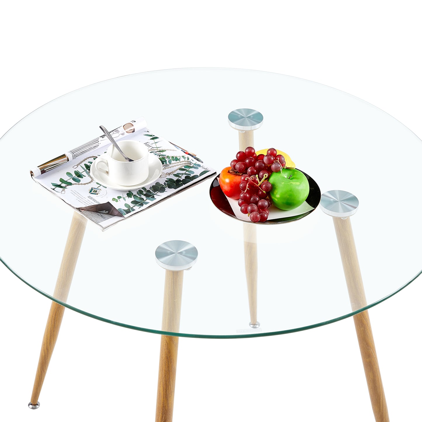 HAM 90cm Circle Glass Dining Table With Iron Legs-Clear