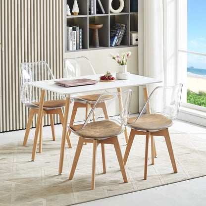 TULIP Dining Chair with Clear Back-Brown SUEDE