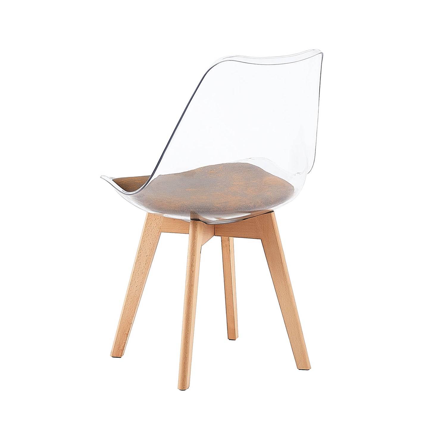 TULIP Dining Chair with Clear Back-Brown SUEDE