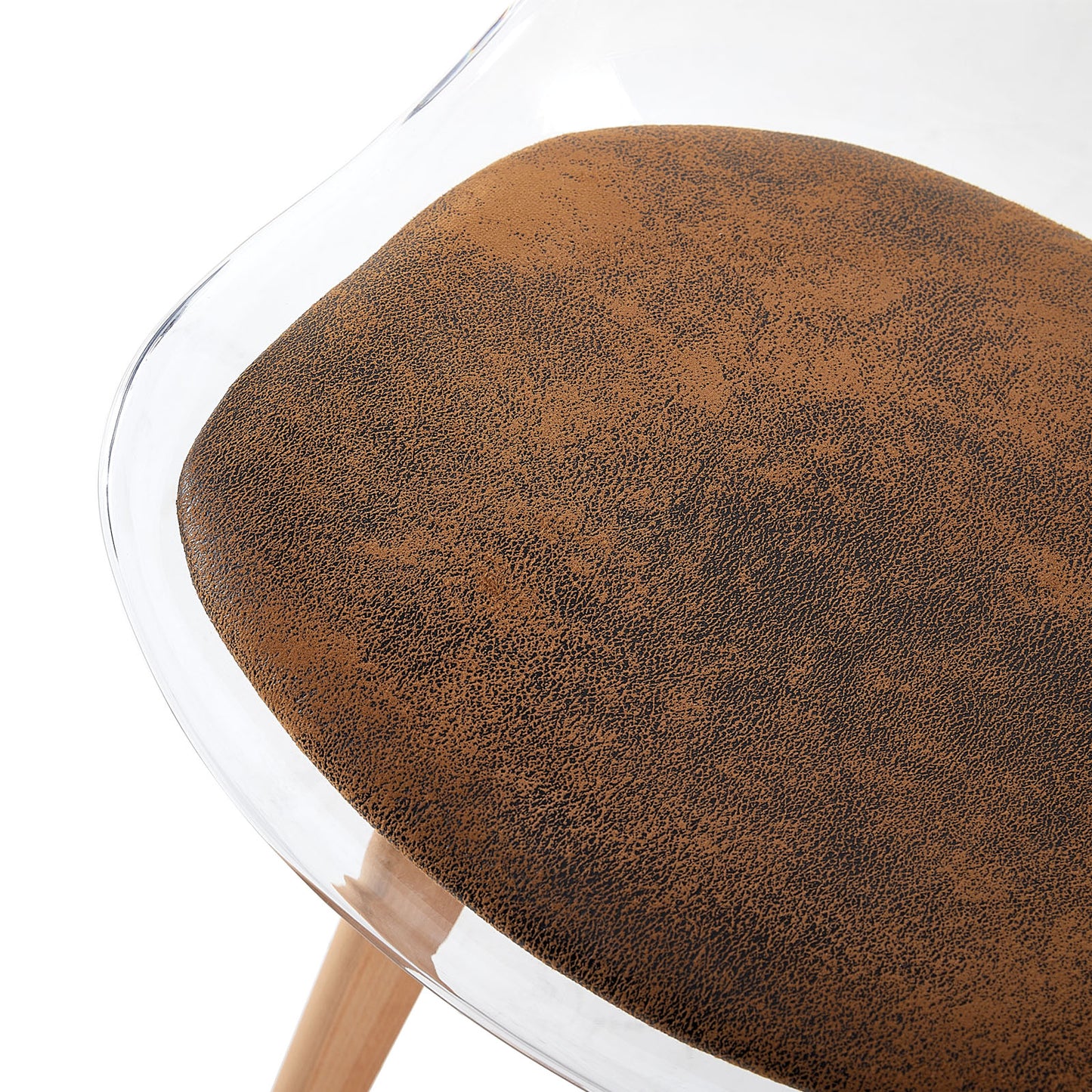 TULIP Dining Chair with Clear Back-Brown SUEDE