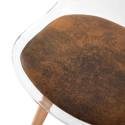 TULIP Dining Chair with Clear Back-Brown SUEDE