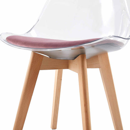 TULIP Dining Chair with Clear Back-Pink Velvet