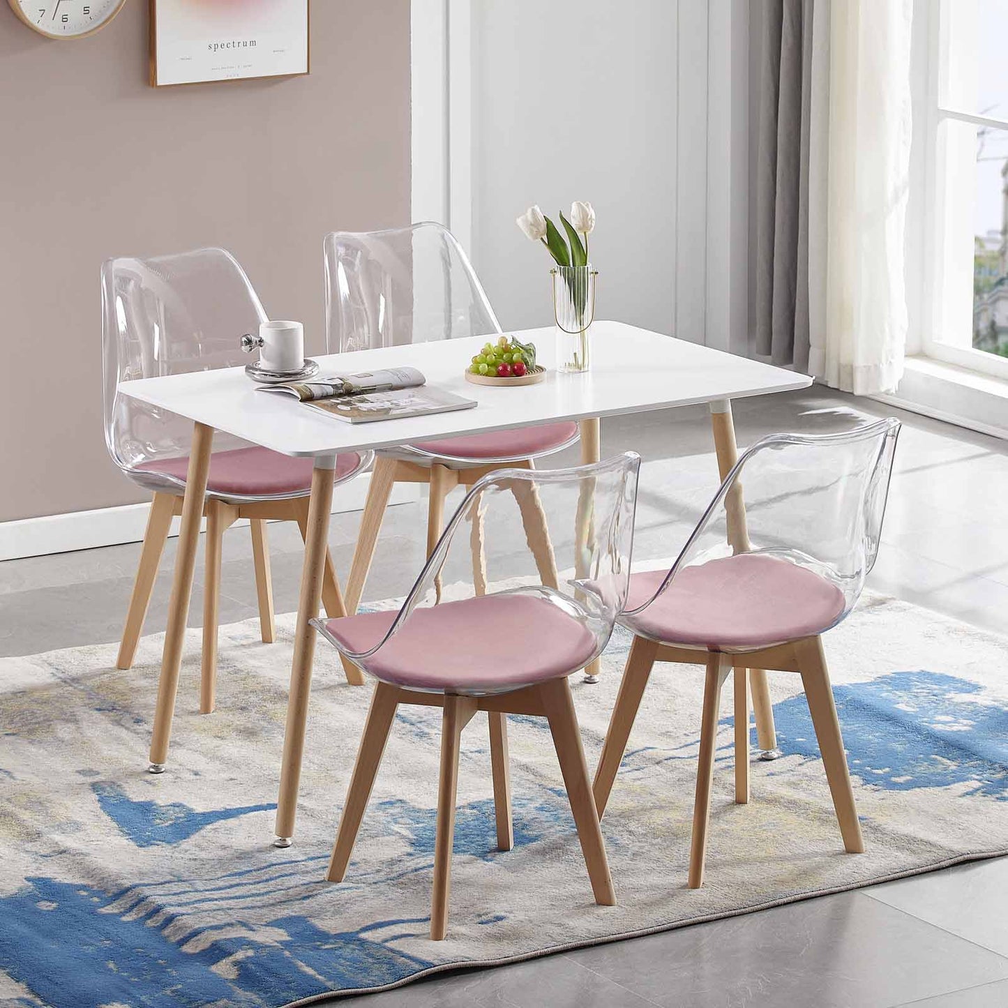 TULIP Dining Chair with Clear Back-Pink Velvet