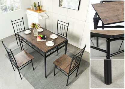 MARBURY 107cm Two Styles Dining Table With Iron Legs-Dark Wood Grain and Black Wood Grain