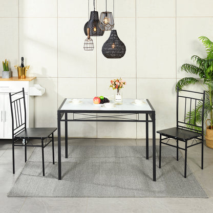 MARBURY  107cm Two Styles Dining Table With Iron Legs-Black MARBLE and White MARBLE