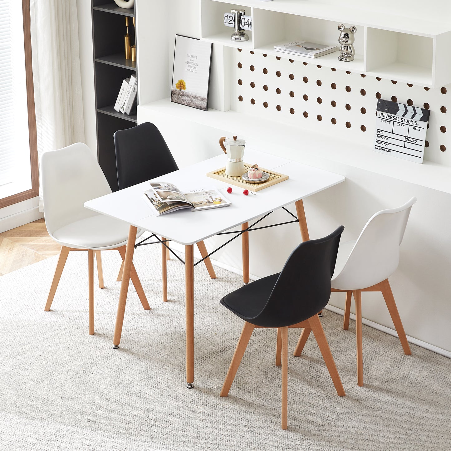 PANSY 110cm Dining Table With Beech Legs-White