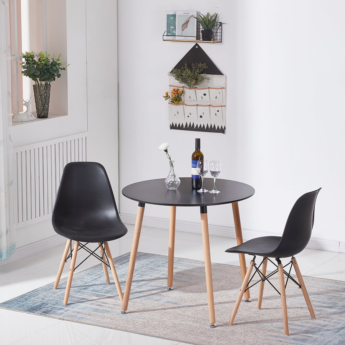 PEA 80cm Circle Dining Table With Beech Legs-Black