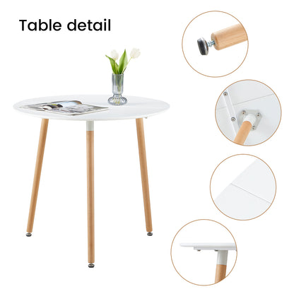 PEA 80cm Circle Dining Table With Three Beech Legs-White