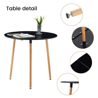 PEA 80cm Circle Dining Table With Three Beech Legs-Black