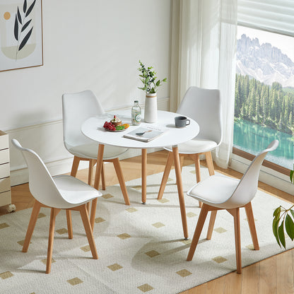 PEA 80cm Circle Dining Table With Three Beech Legs-White