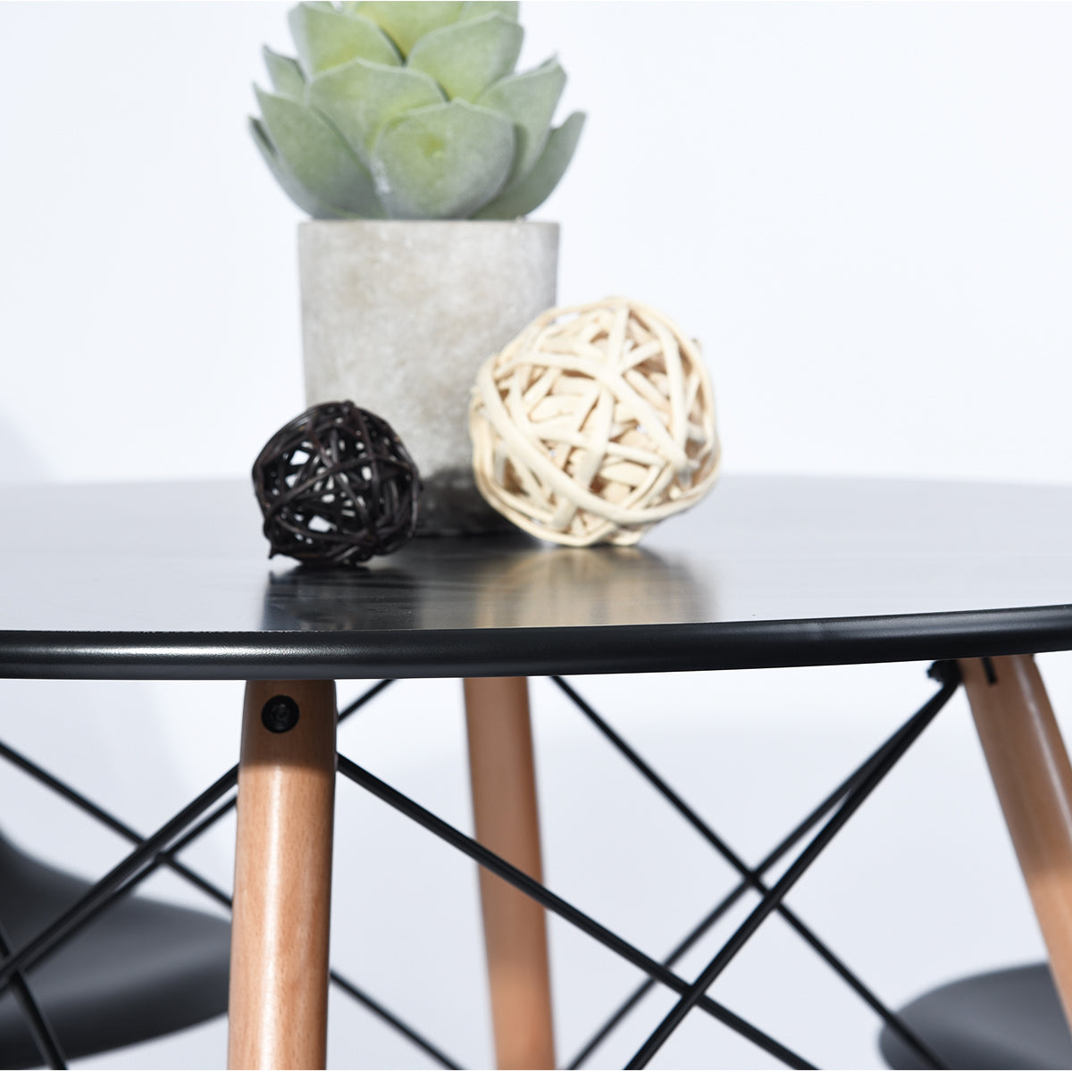 RAY 80cm Circle Dining Table With Beech Legs-Black