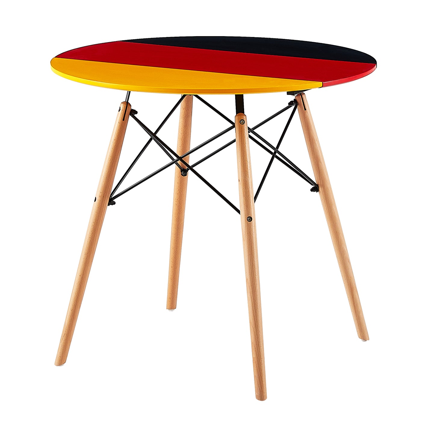 RAY 80cm Circle Splicing Dining Table With Beech Legs-Black Red Yellow