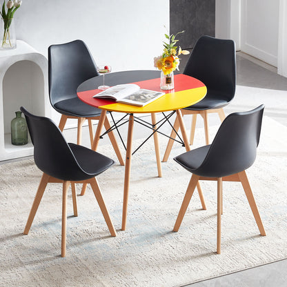 RAY 80cm Circle Splicing Dining Table With Beech Legs-Black Red Yellow