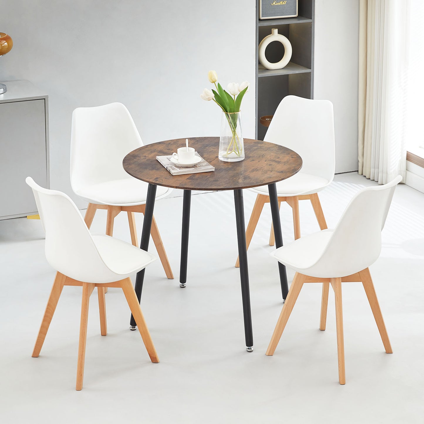 RONALD 80cm Circle Dining Table With Beech Legs-Vintage Wood Grain