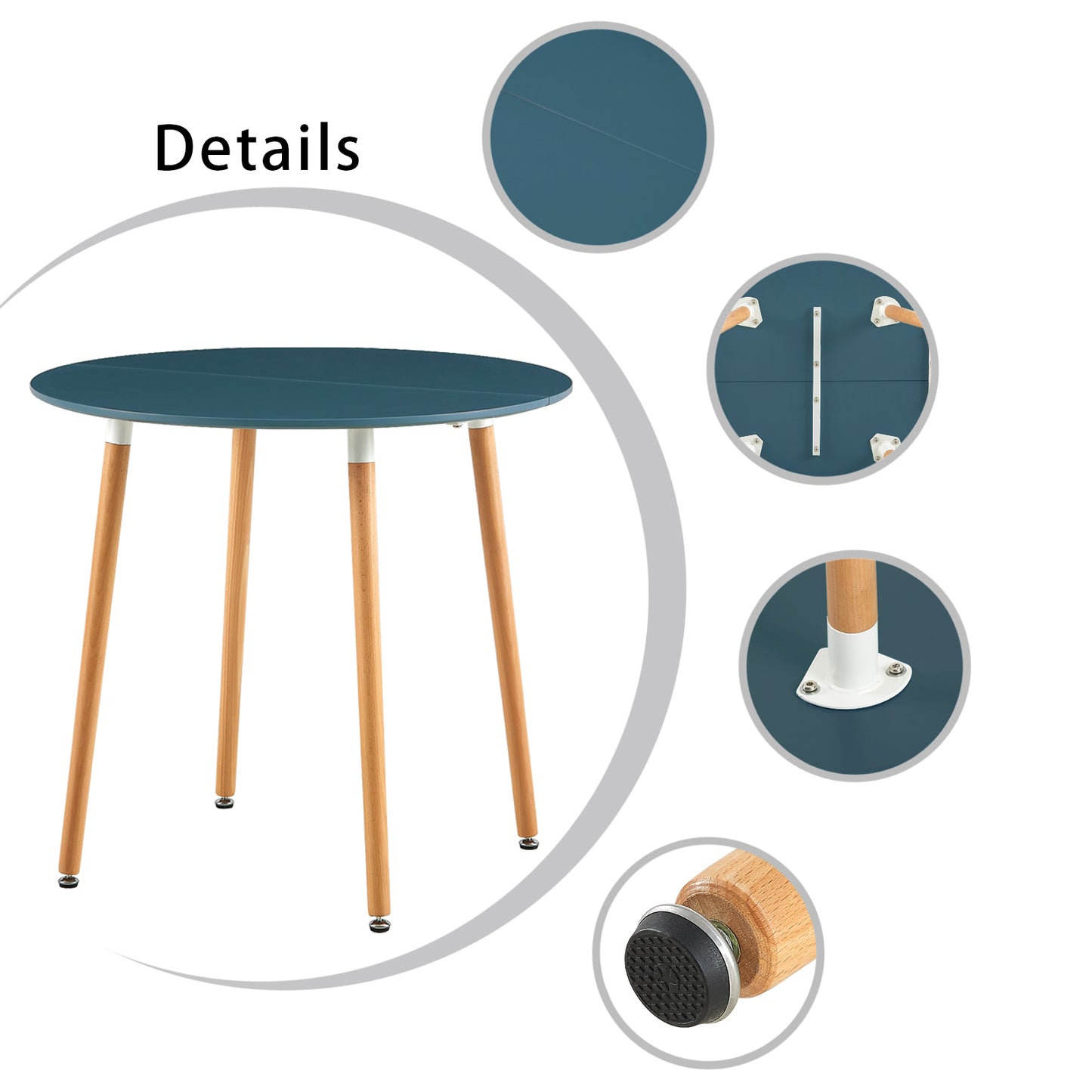 RONALD 80cm Circle Dining Table With Beech Legs-Dark Gray Blue