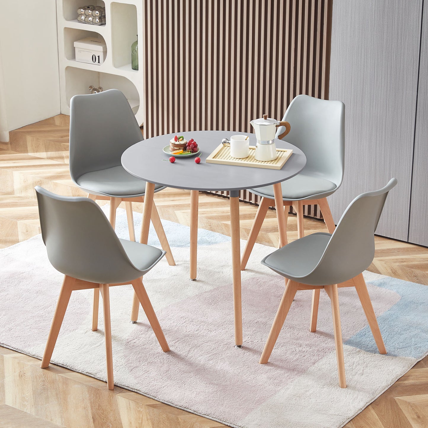 RONALD 80cm Circle Dining Table With Beech Legs-Gray