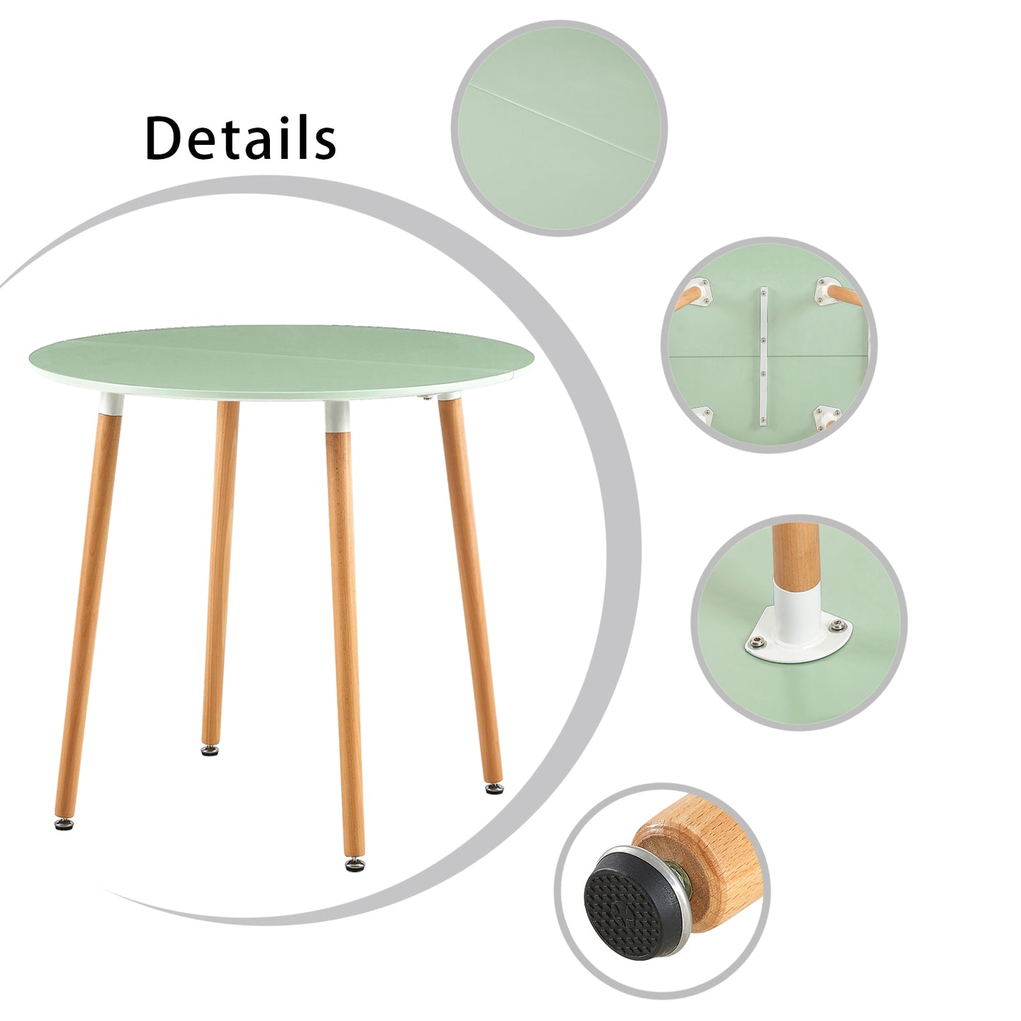 RONALD 80cm Circle Dining Table With Beech Legs - Ice Cream Green