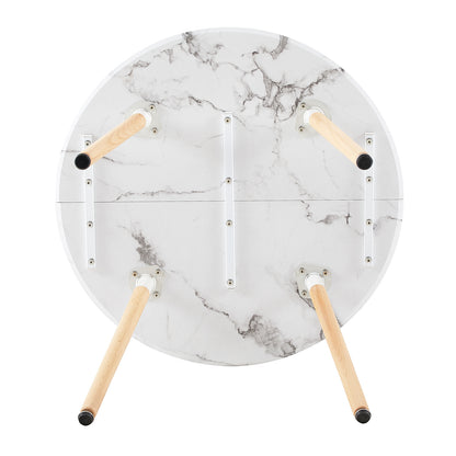 RONALD 80cm Circle Dining Table With Beech Legs-MARBLE Color