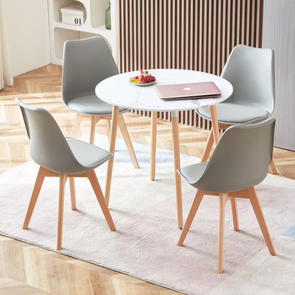 RONALD 80cm Circle Dining Table With Beech Legs-MARBLE Color