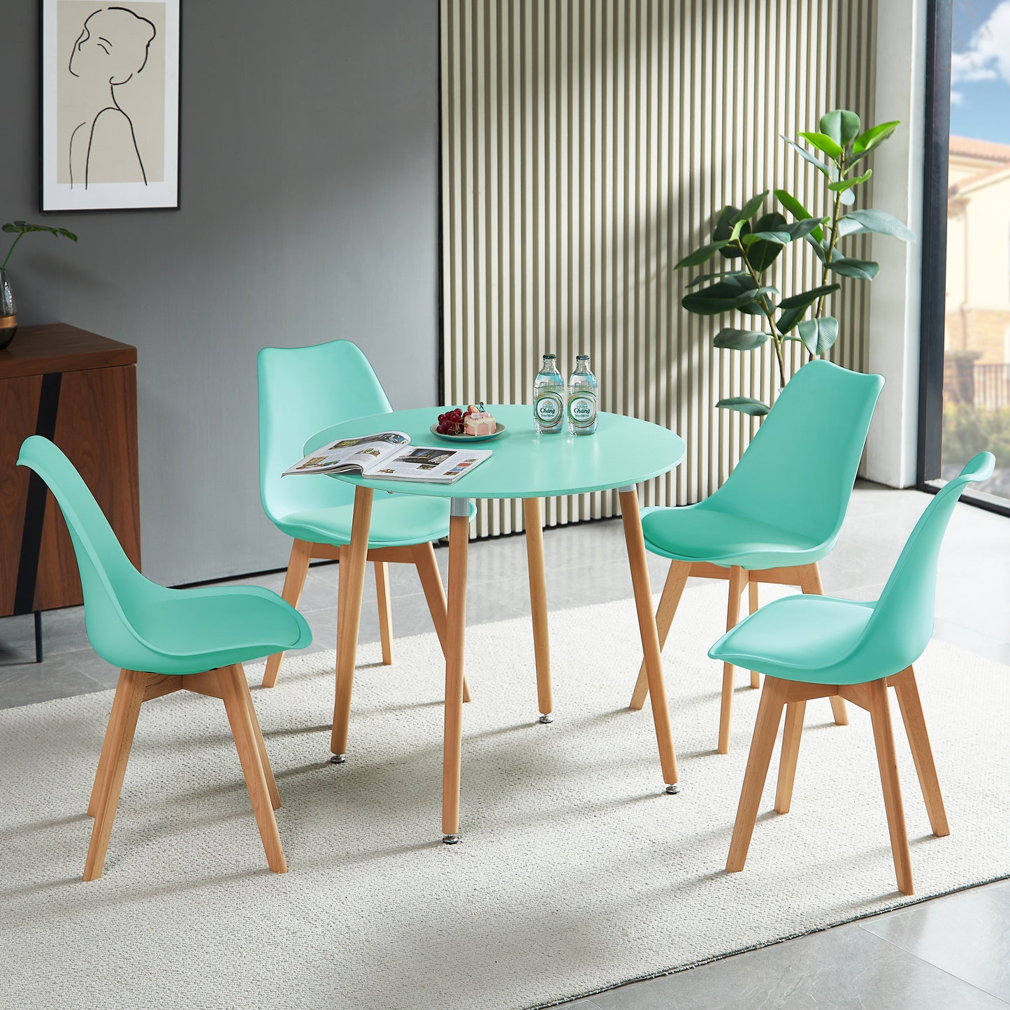 RONALD 80cm Circle Dining Table With Beech Legs - Mint Green