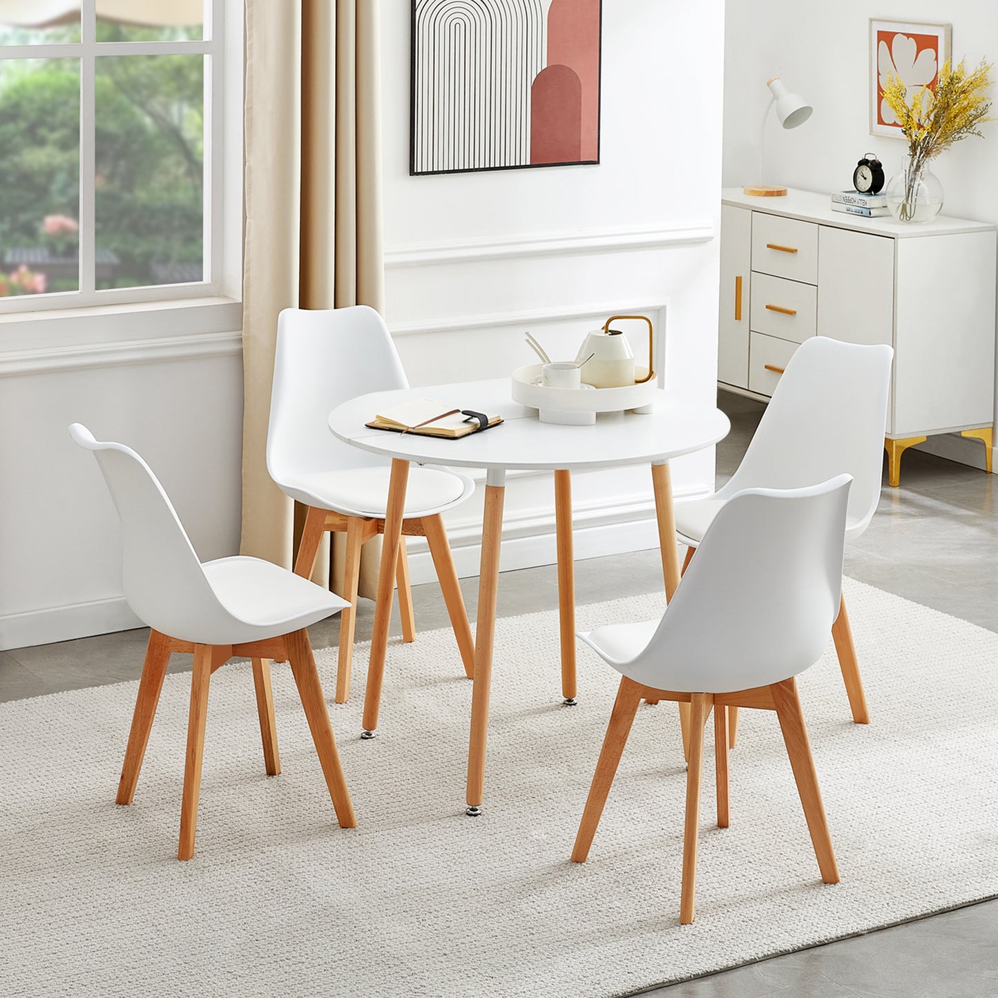 RONALD 90cm Splicing Circle Dining Table With Beech Legs-White