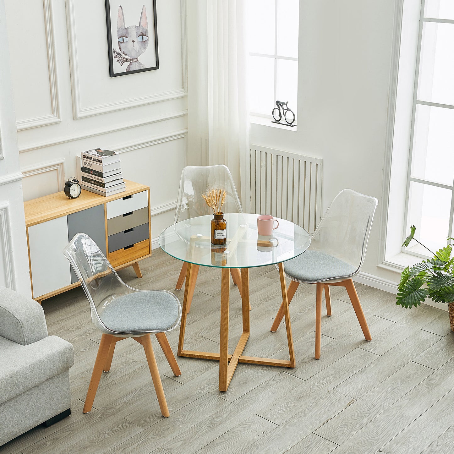 ROUNE 80cm Circle Glass Dining Table With Iron Legs-Clear