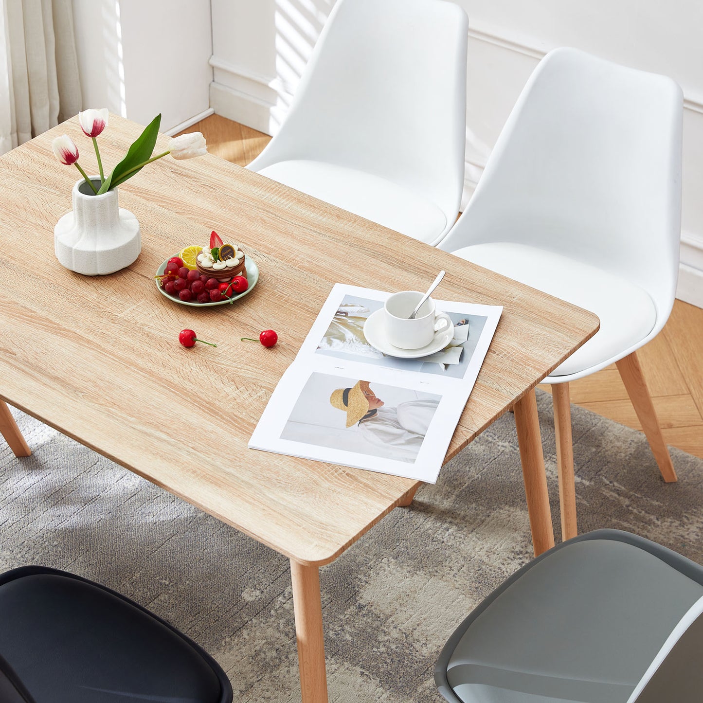 SAGE 110cm Splicing Dining Table With Beech Legs-Oak Color