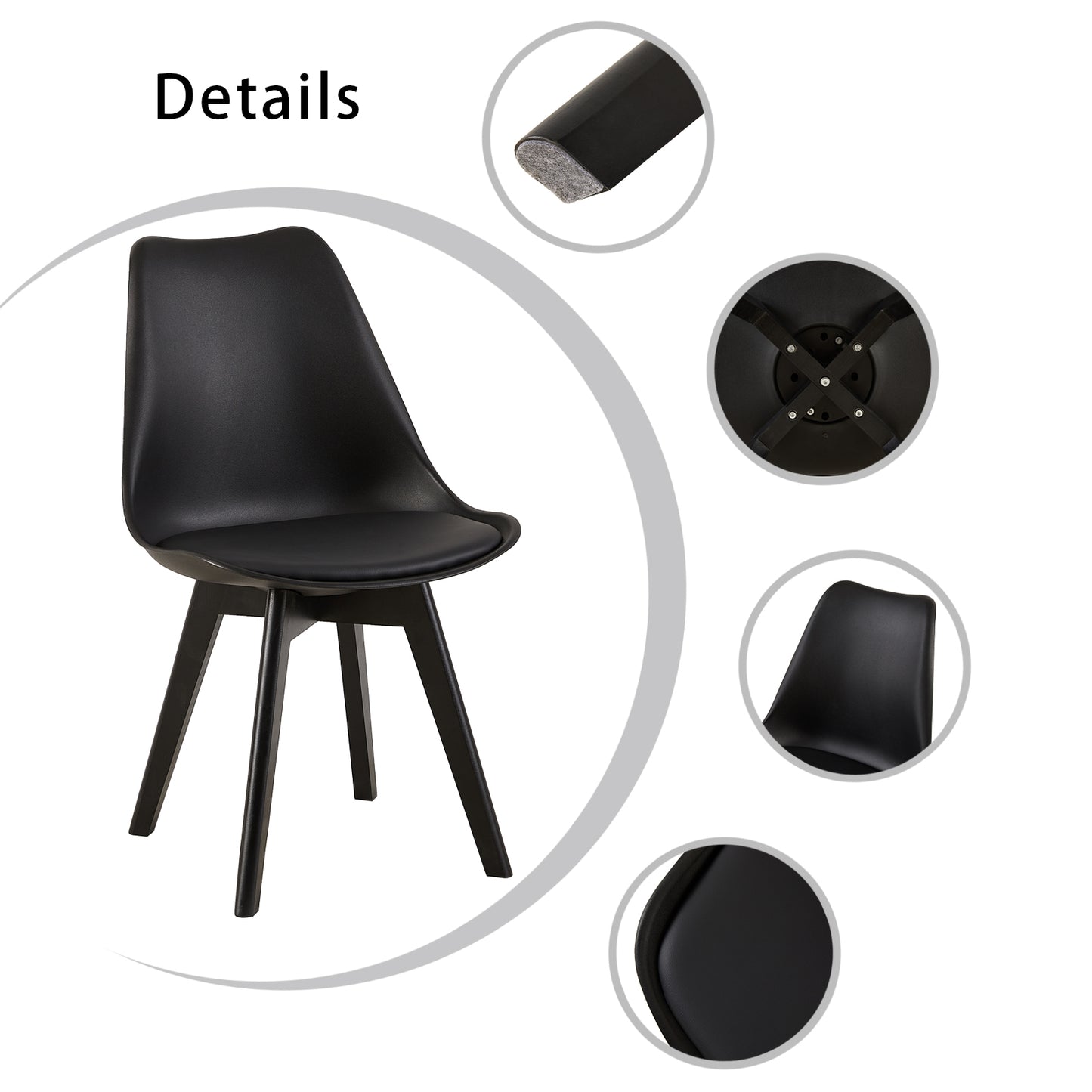 TULIP Dining Chair with Black Beech Legs - Black