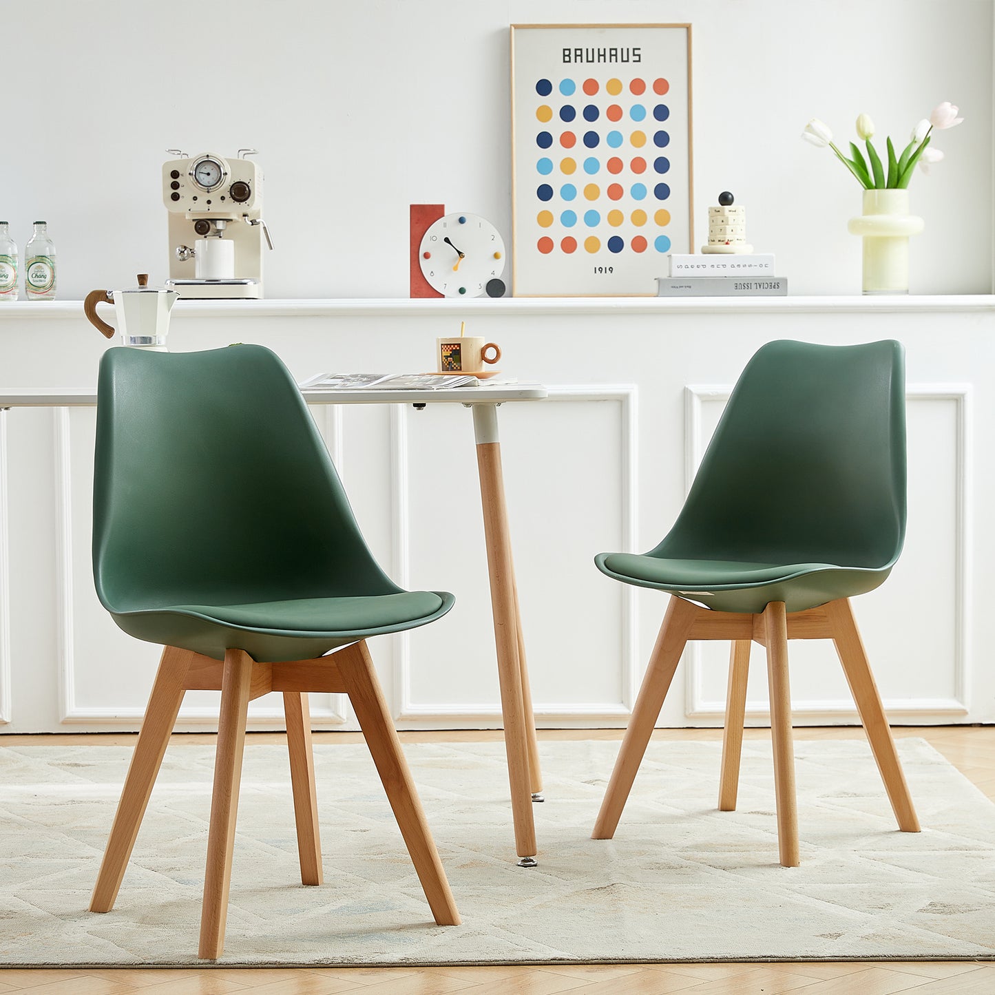 TULIP Dining Chair with Beech Legs - Frosted Green