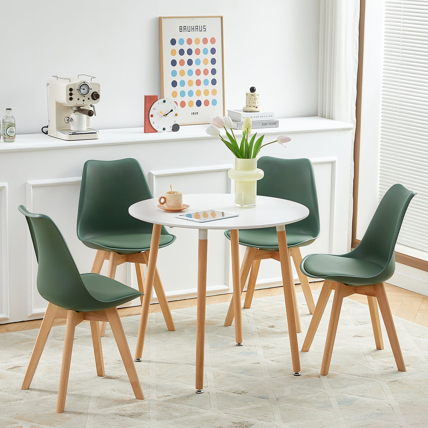 TULIP Dining Chair with Beech Legs - Frosted Green