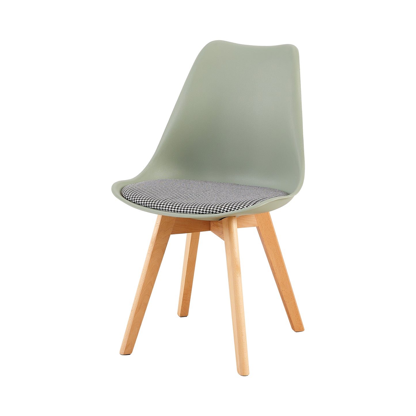 TULIP Dining Chair with Beech Legs - Light Green/Houndstooth Linen