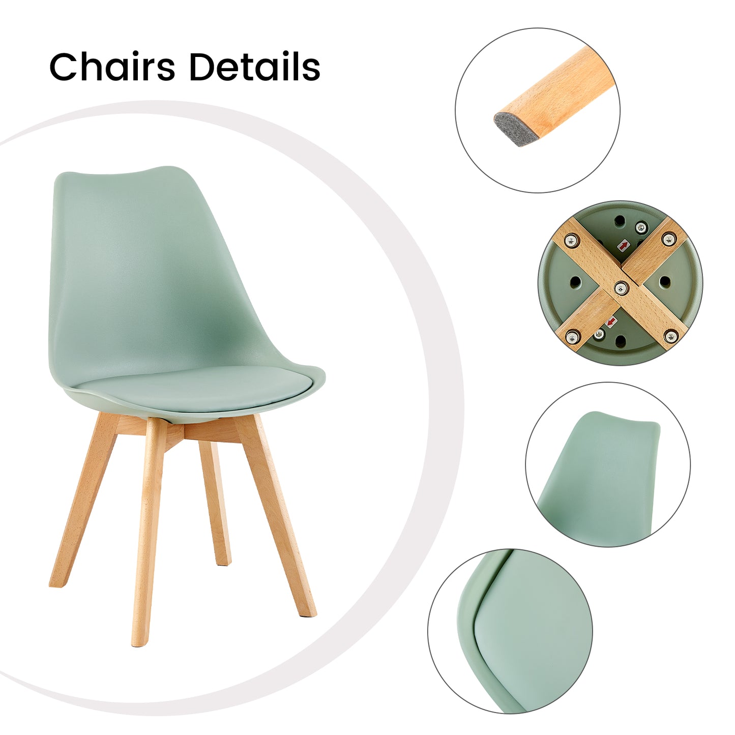 TULIP Dining Chair with Beech Legs - Light Green