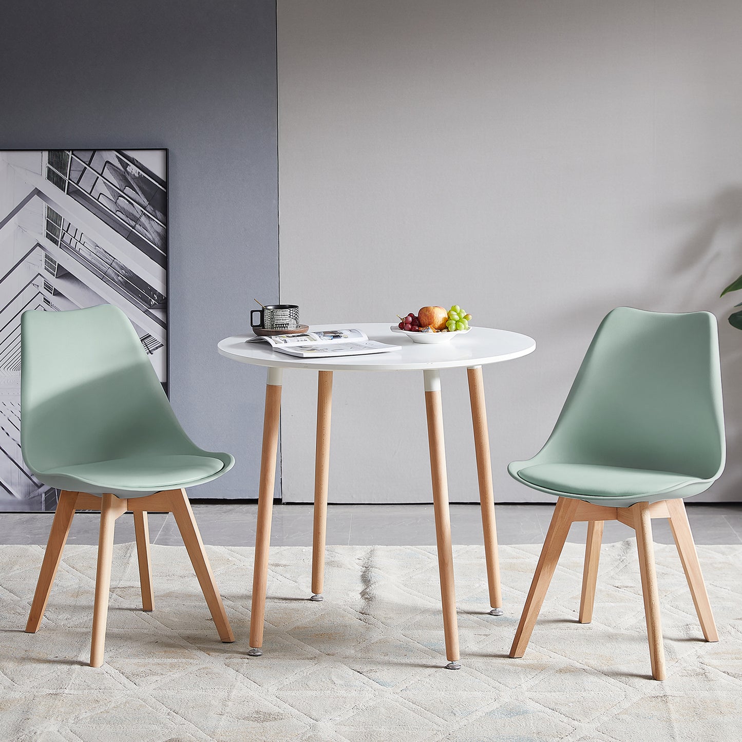 TULIP Dining Chair with Beech Legs - Light Green