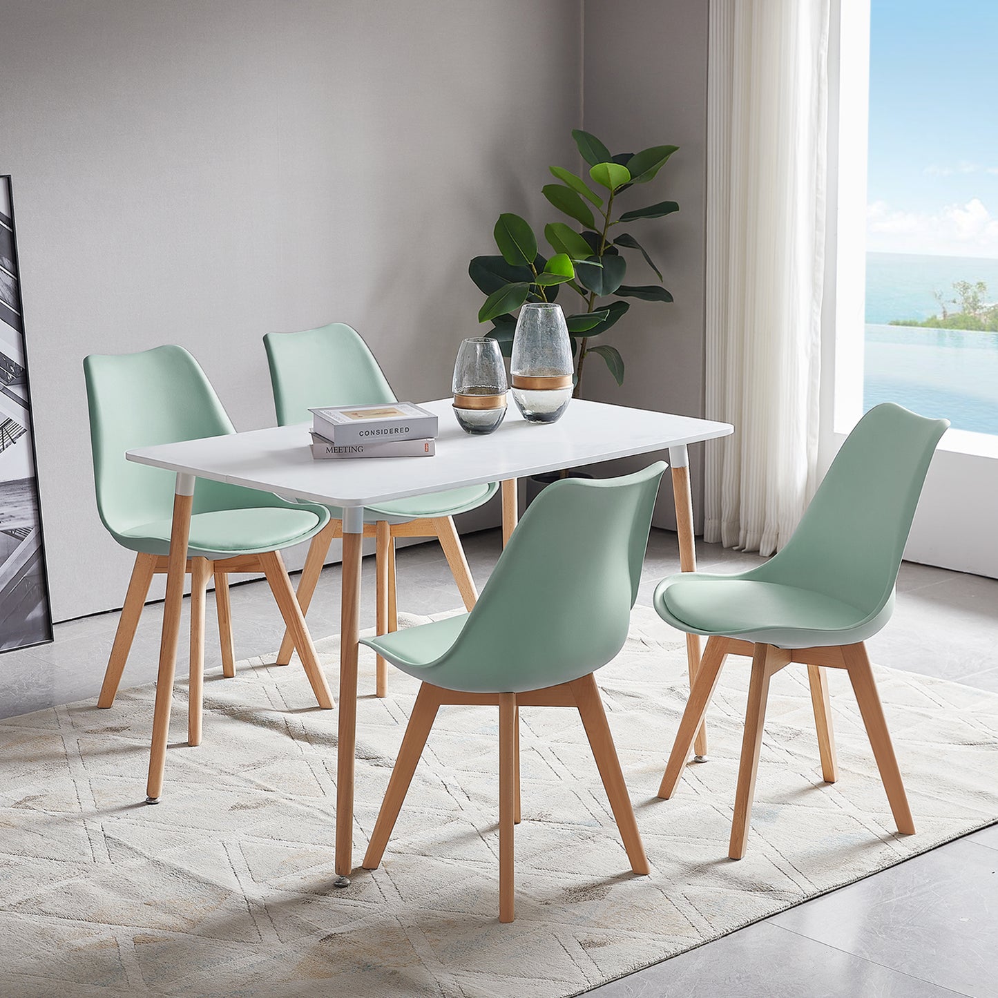 TULIP Dining Chair with Beech Legs - Light Green