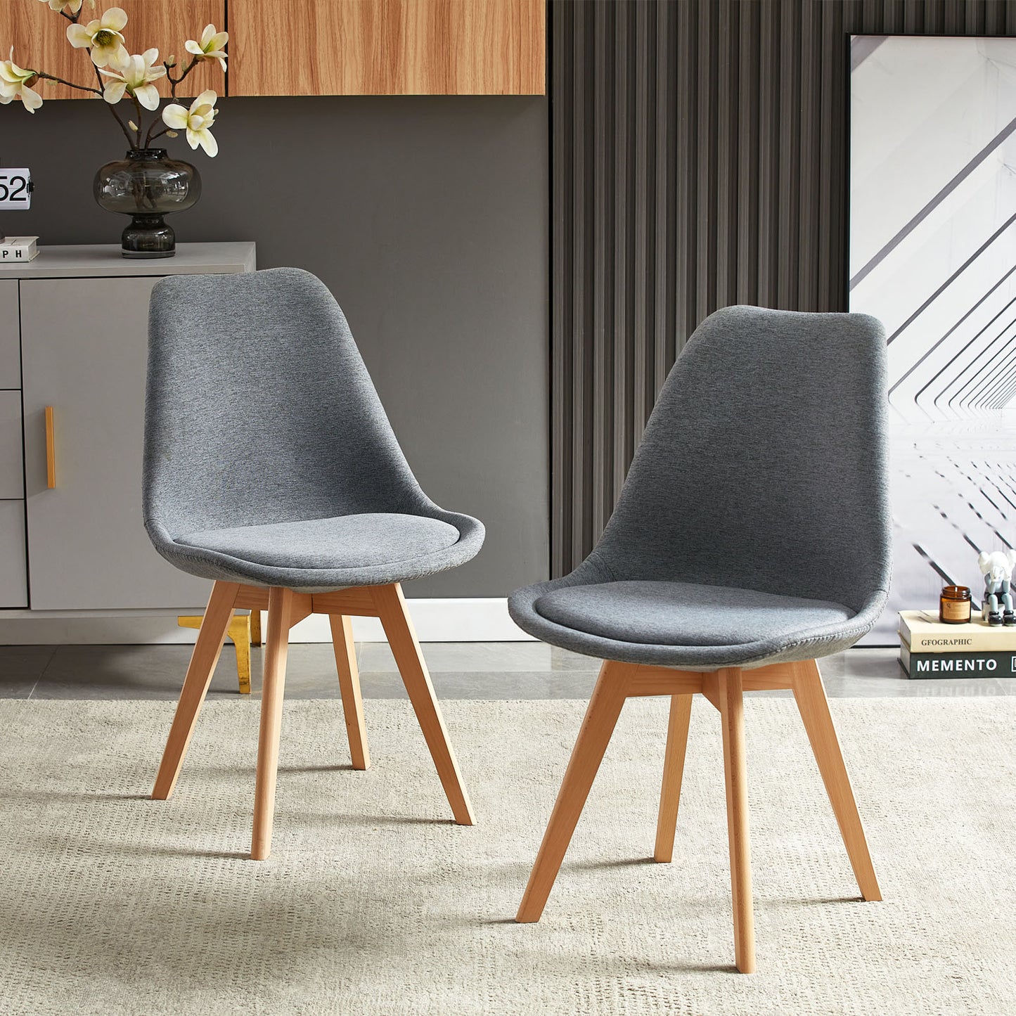 TULIP Dining Chair with Linen-Gray