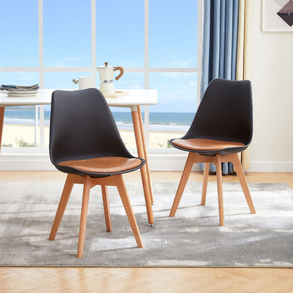 TULIP Dining Chair with Beech Legs - Black/Camel