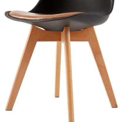 TULIP Dining Chair with Beech Legs - Black/Camel