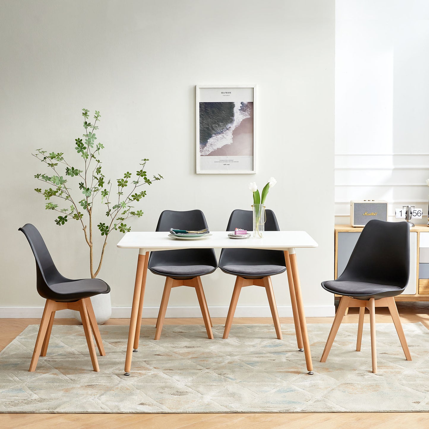 TULIP Dining Chair with Beech Legs - Black/Gray Velvet