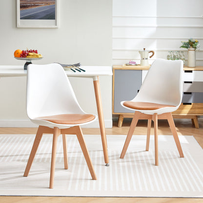 TULIP Dining Chair with Beech Legs - White/Camel