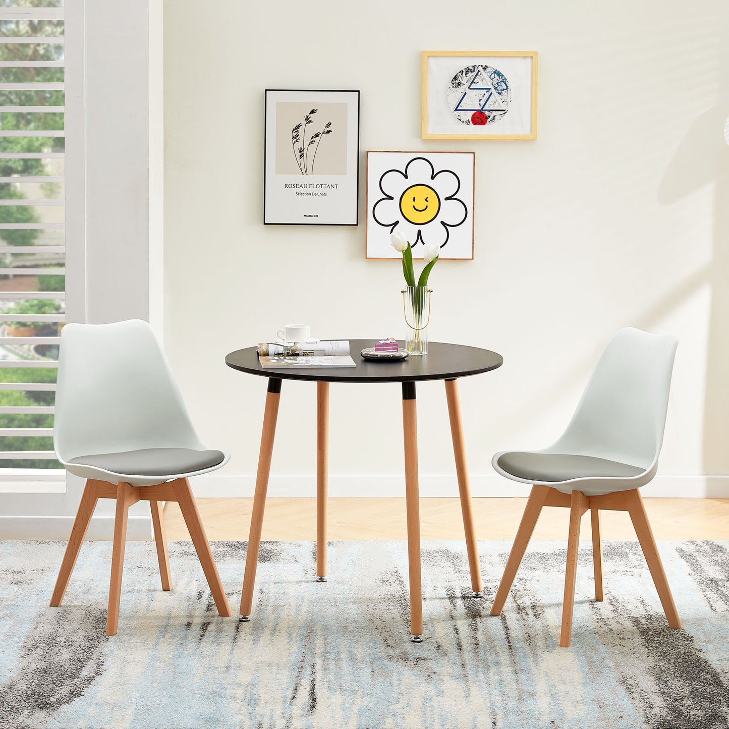 TULIP Dining Chair with Beech Legs - White/Gray